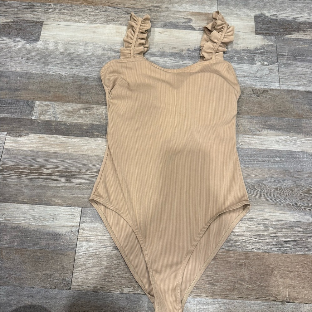 Amazon Tan Ruffle Strap Bodysuit